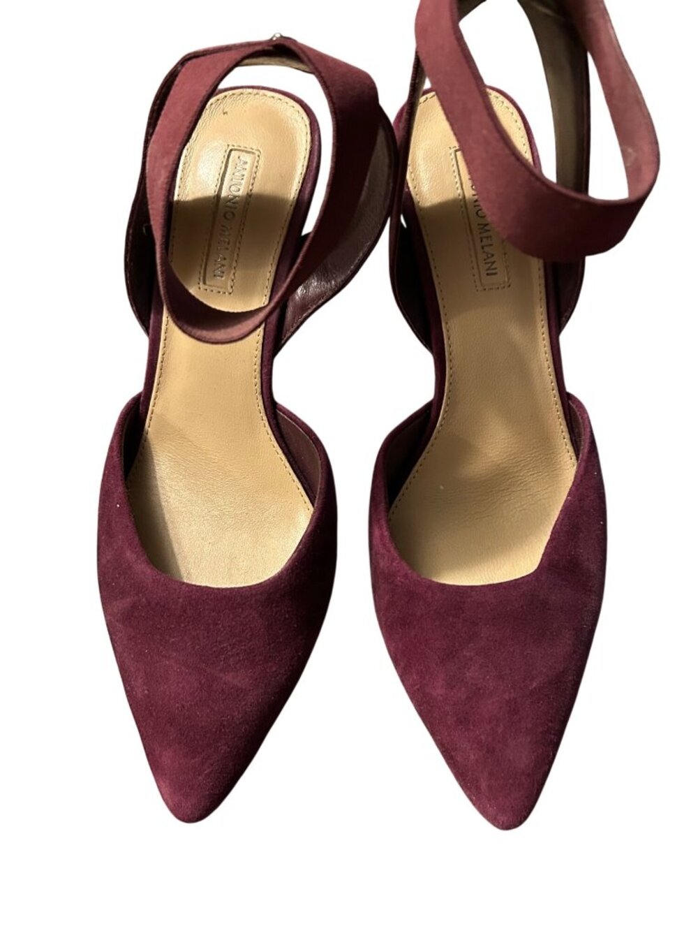 Antonio Melani Burgundy Suede Pointed-Toe Heels With Ankle Strap Size 8M